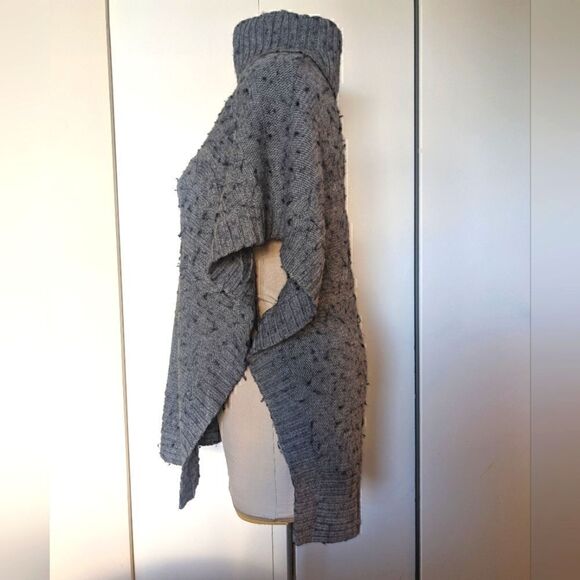 Long Tall Sally S Bobble Cable Knit Button Side Turtleneck Poncho - Picture 6 of 13